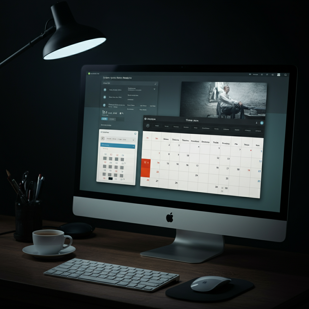 A computer screen displaying the System Restore or Time Machine interface, showing a calendar with available restore points highlighted. The interface is clean and user-friendly, with clear instructions and options.