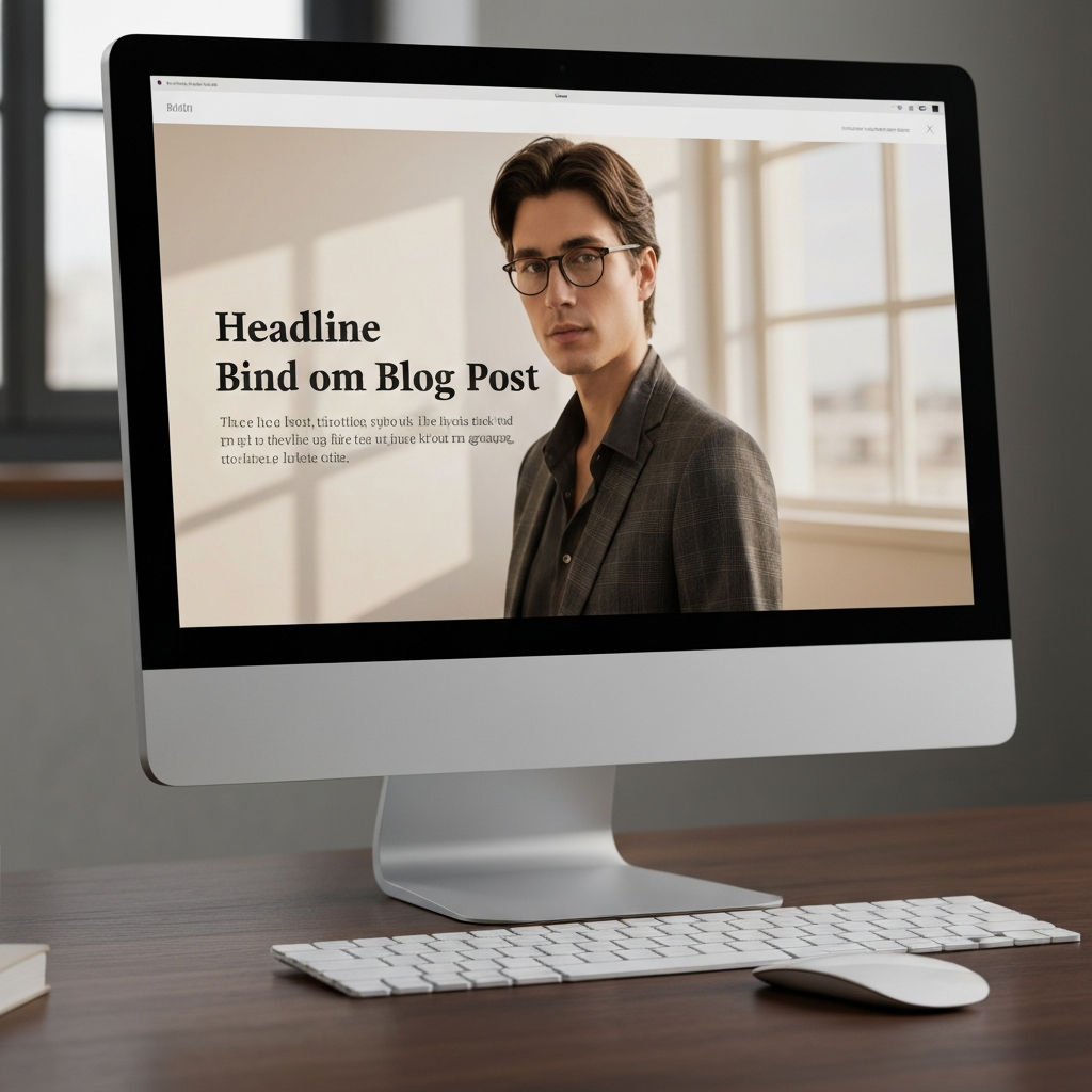 A side-lit view of a computer screen displaying a blog post. The headline is large and bold, and the introduction is concise and engaging. The screen reflects a warm, natural light.