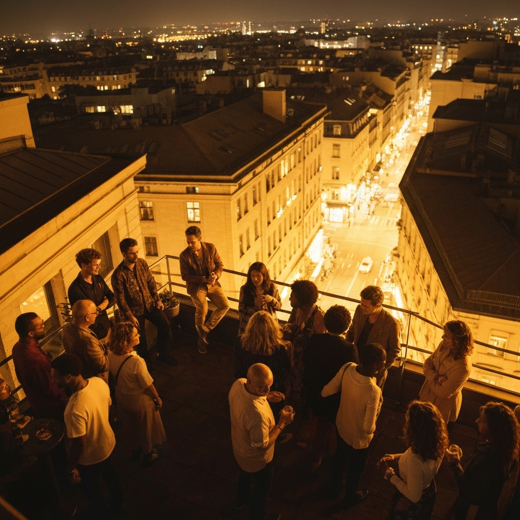 A person presenting a content promotion strategy on a projector screen in a small meeting room. The screen shows graphs and charts illustrating the reach and engagement of different channels. The lighting is slightly dimmed to enhance the visibility of the projection.