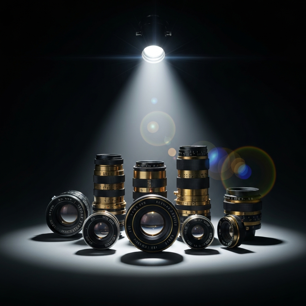 A close-up shot of a collection of carefully curated accessories: a simple gold necklace, a leather belt with a brass buckle, and a pair of classic sunglasses. The lighting is soft and even, highlighting the textures and details of each item.