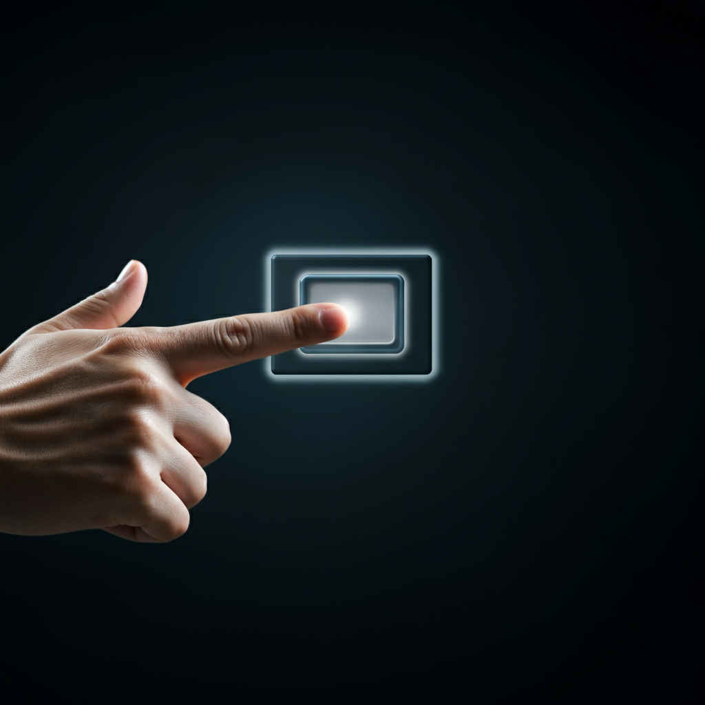 A hand clicking a button on a computer screen to schedule an automatic bill payment. Soft focus on the background, highlighting the hand and the button.