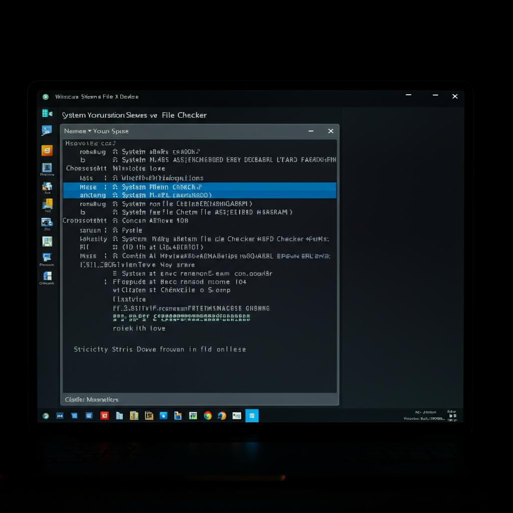 A computer screen displaying the Windows System File Checker command prompt window. The lighting is soft and diffused, focusing on the text within the window.