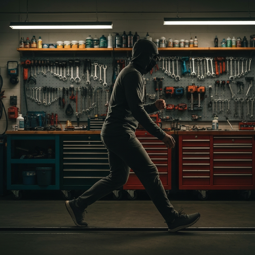 A well-lit and organized mechanic's shop. Various tools and equipment are neatly arranged, creating a sense of professionalism and competence.