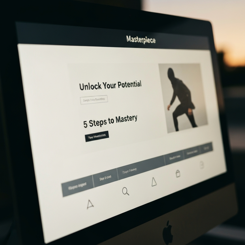 Close up of a computer screen displaying a headline A/B testing interface. One headline reads "Unlock Your Potential", the other "5 Steps to Mastery". Focus on the crisp text and user interface elements. Soft, diffused lighting.