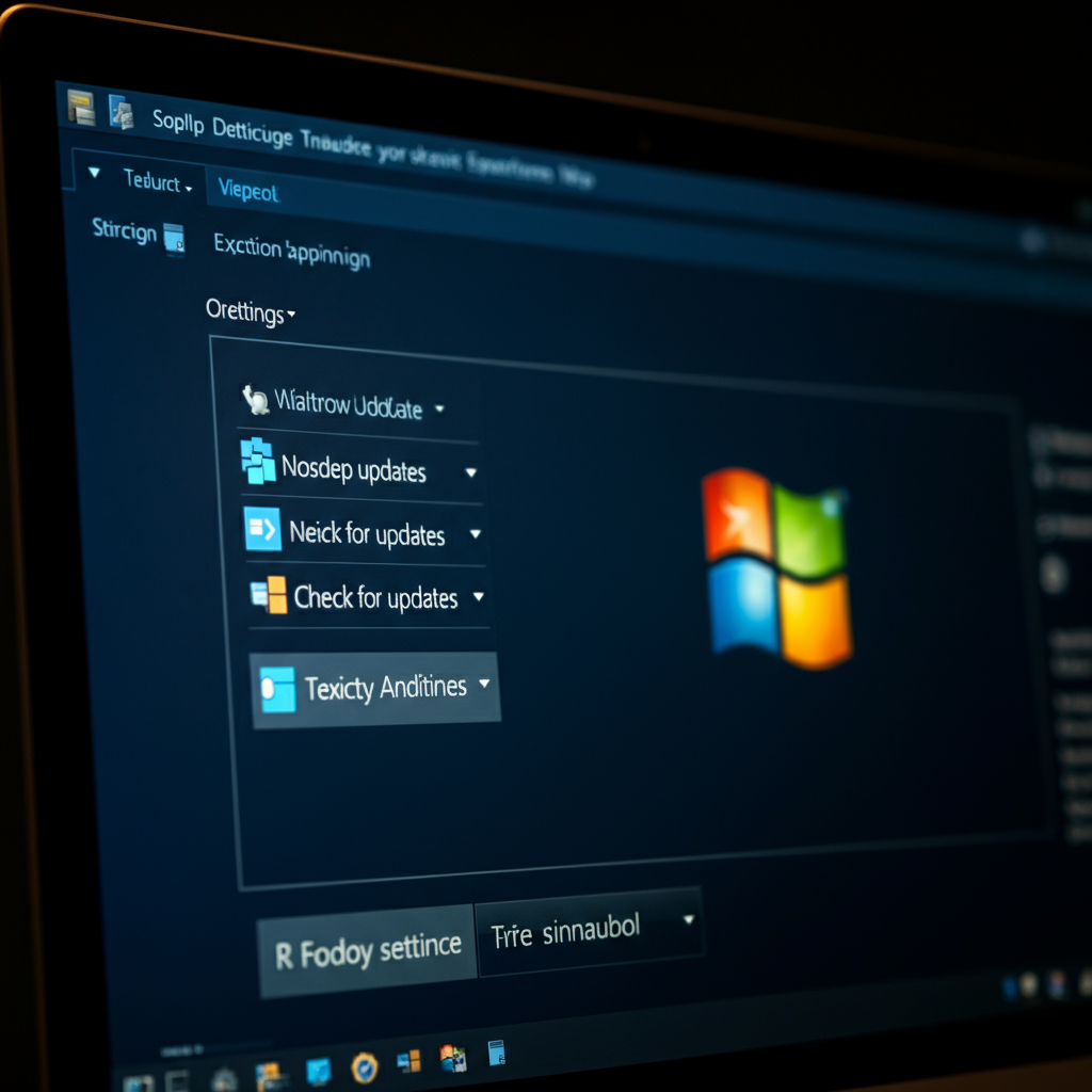 A computer screen displaying the Windows Update settings window, with the "Check for updates" button highlighted. The lighting is bright and clear, emphasizing the details on the screen.