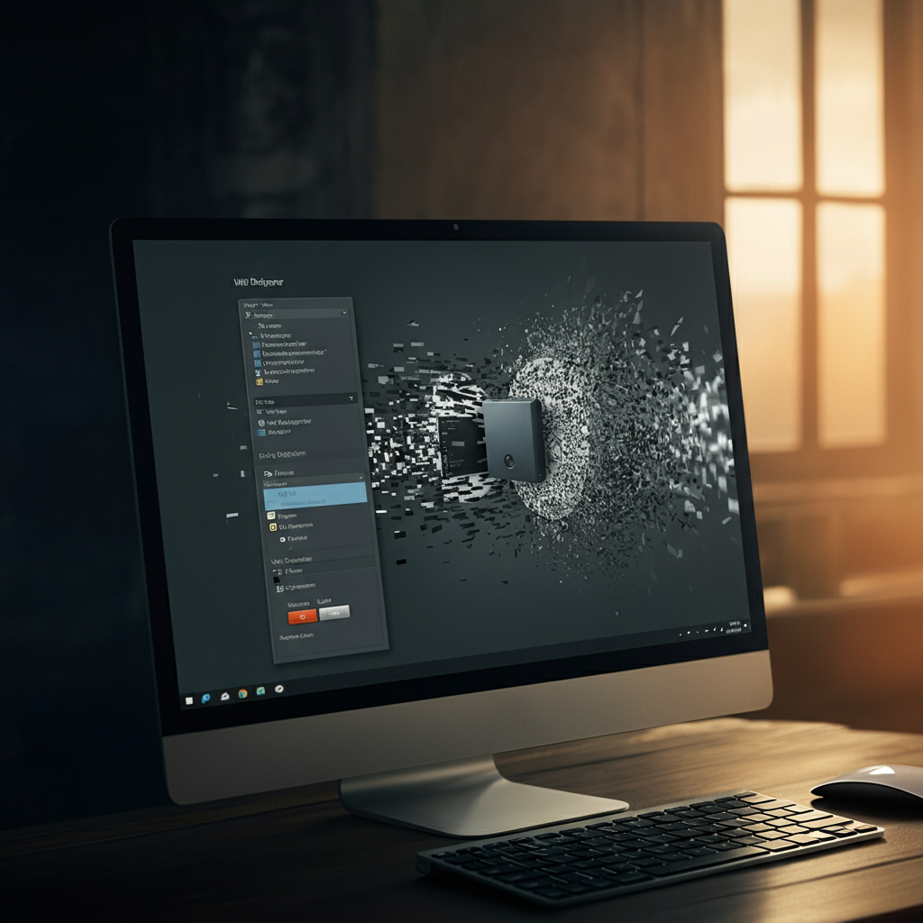 A computer screen displaying the Windows Defragmenter tool, showcasing a visual representation of fragmented files being organized on the hard drive.