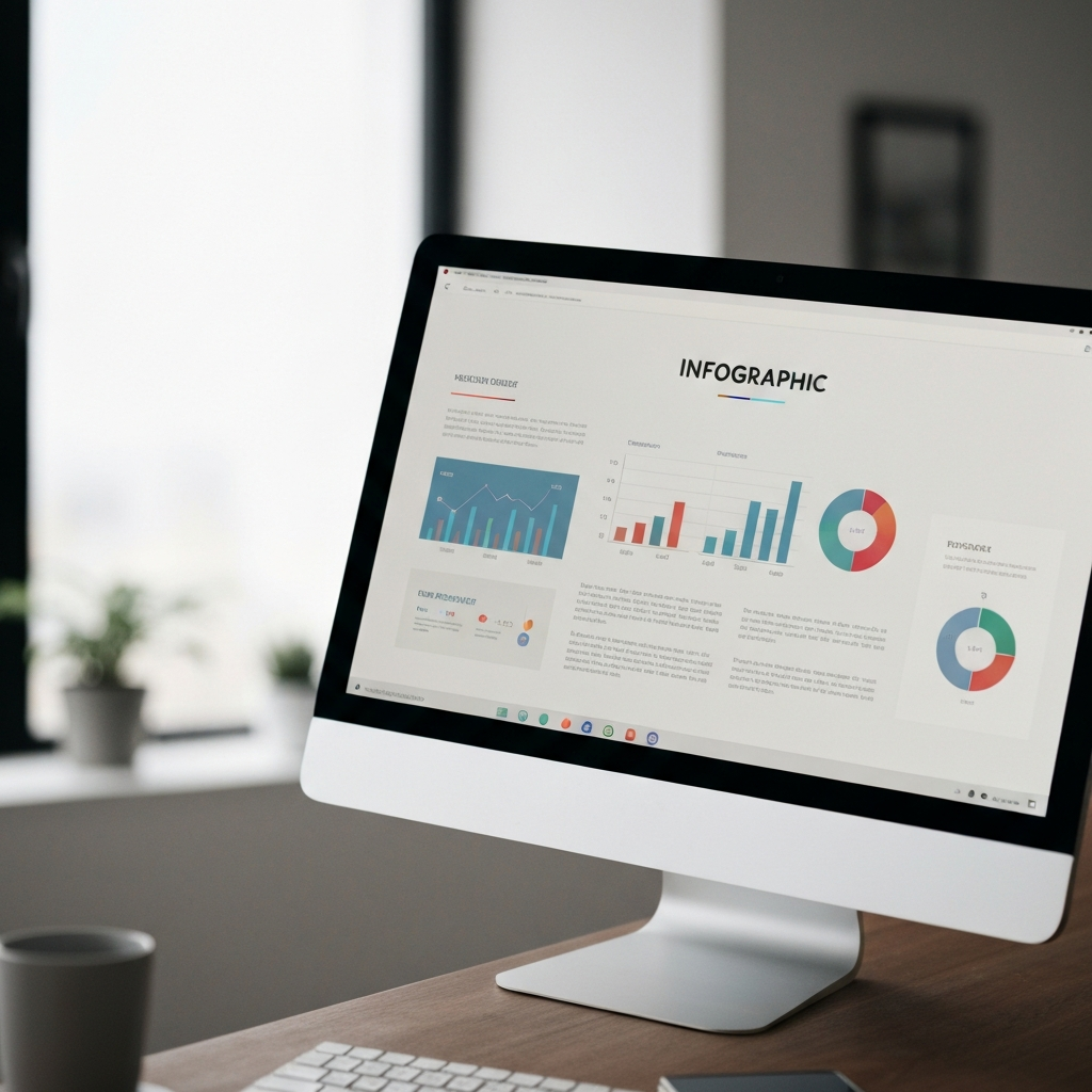 A close-up of a computer screen displaying a colorful and informative infographic. The background is slightly blurred. The infographic features clear headings, charts, and icons.