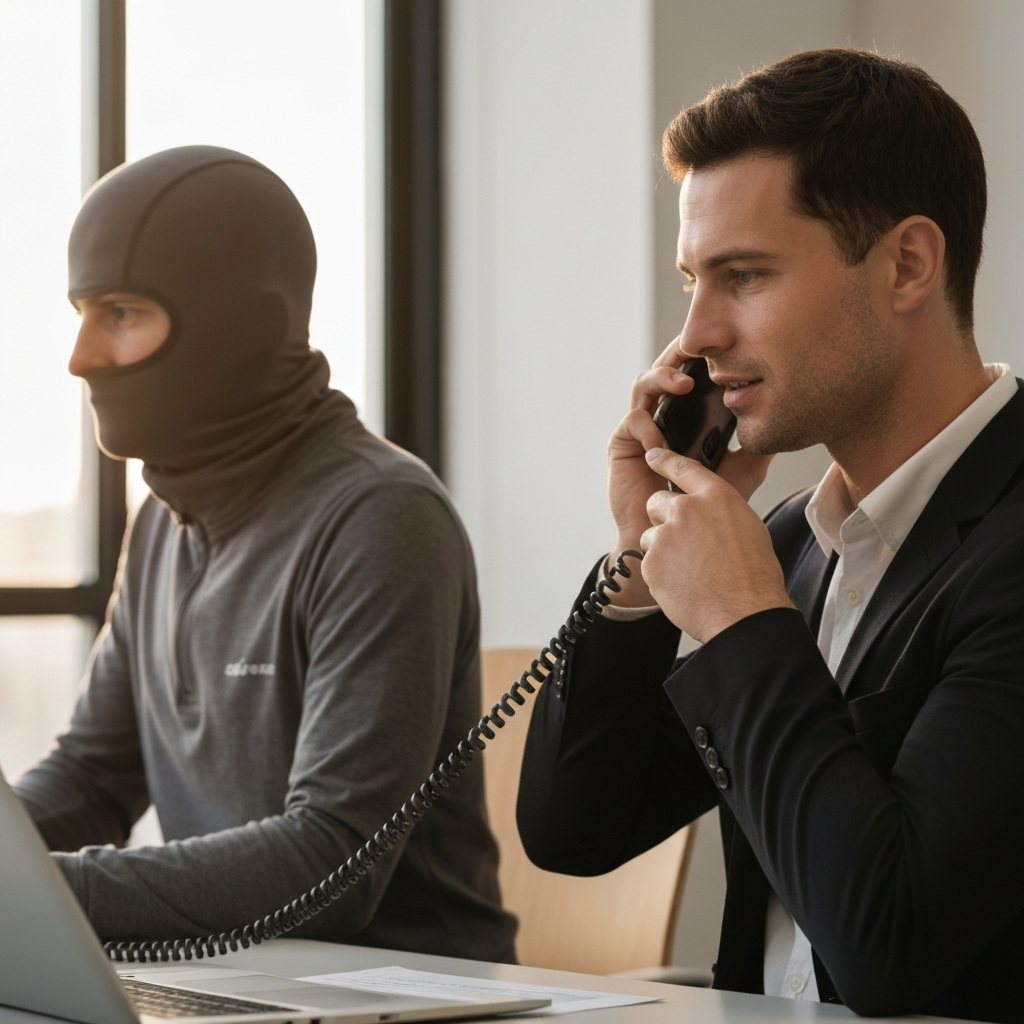 A person on the phone with an airline customer service representative, discussing flight availability and booking details. The setting is a brightly lit office. 