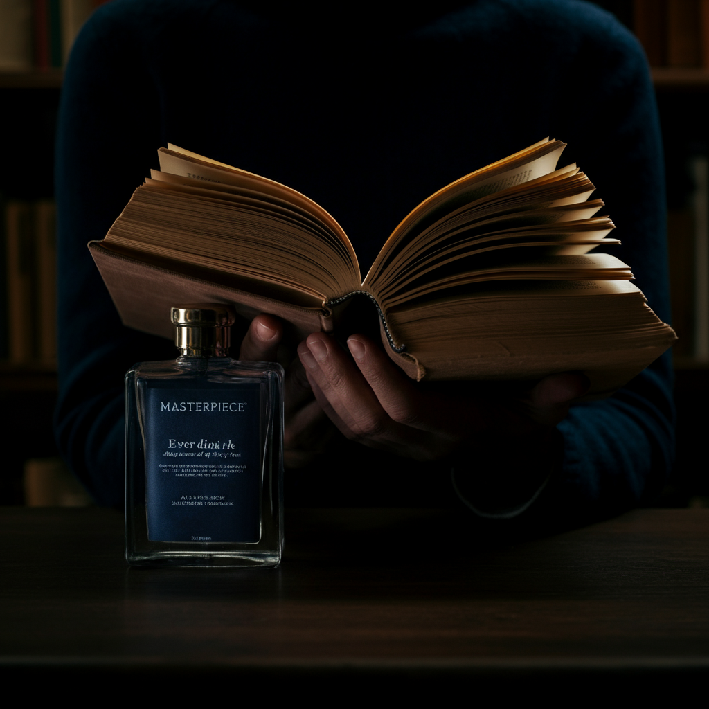 A quiet library setting with a person deeply engrossed in a book. Soft, diffused lighting illuminates the pages and captures the quiet intensity of the reader's focus. Emphasis on texture and subtle details.