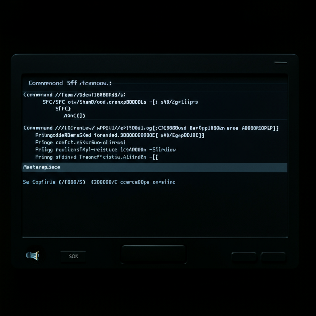 A command prompt window displaying the output of the `sfc /scannow` command. The text is clear and readable. A dark background contrasts with the bright text.