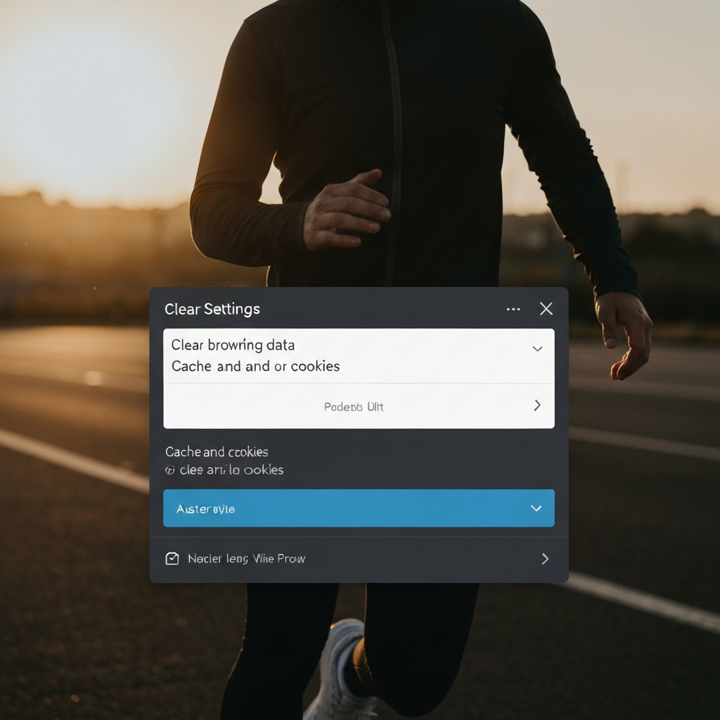 A close-up shot of a web browser's settings menu, highlighting the option to clear browsing data, including cache and cookies. The interface is clean and modern, with a muted color palette.