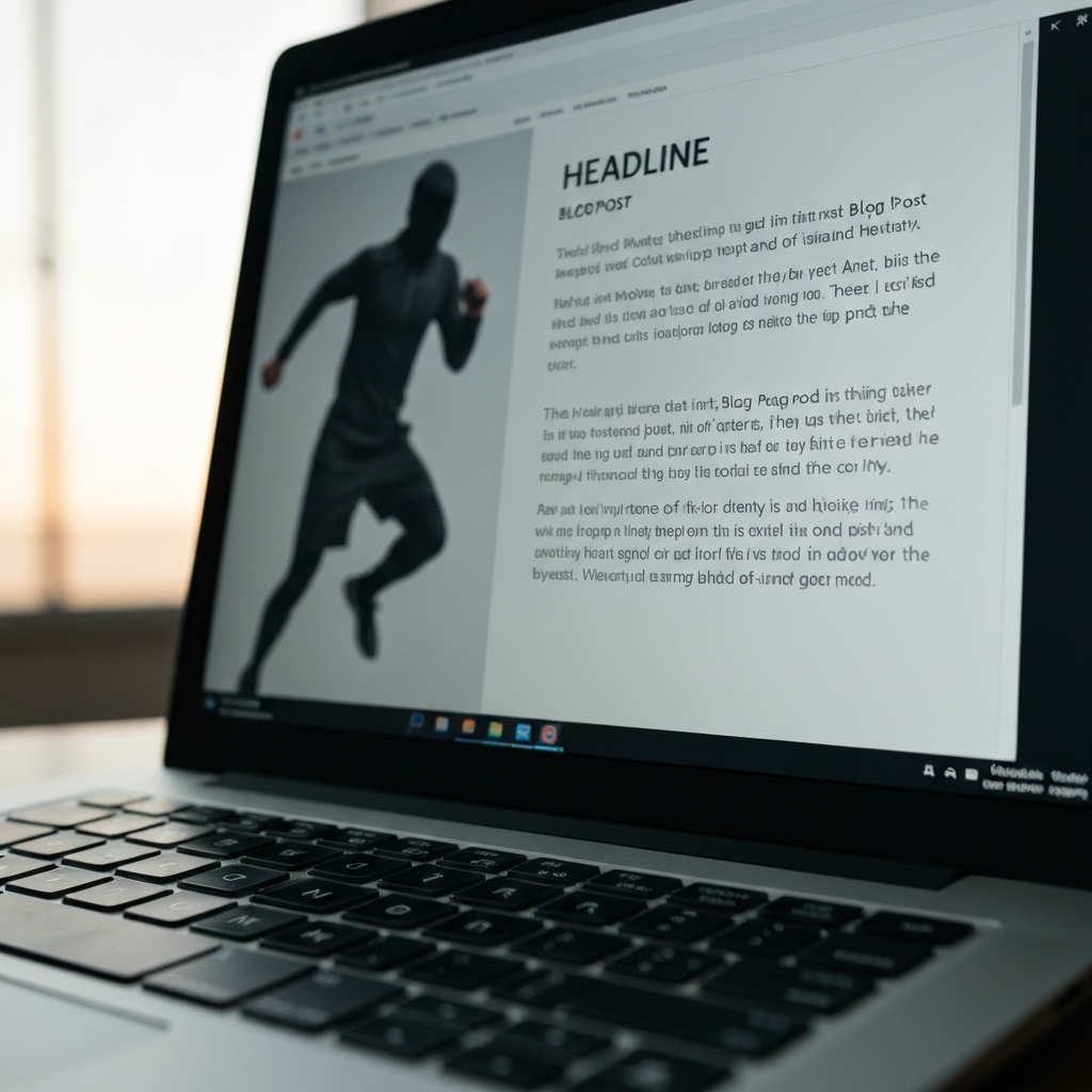 A close-up shot of a laptop screen displaying a draft blog post. The focus is on the headline and first paragraph, with the rest of the screen blurred. The lighting is soft and diffused, highlighting the text.