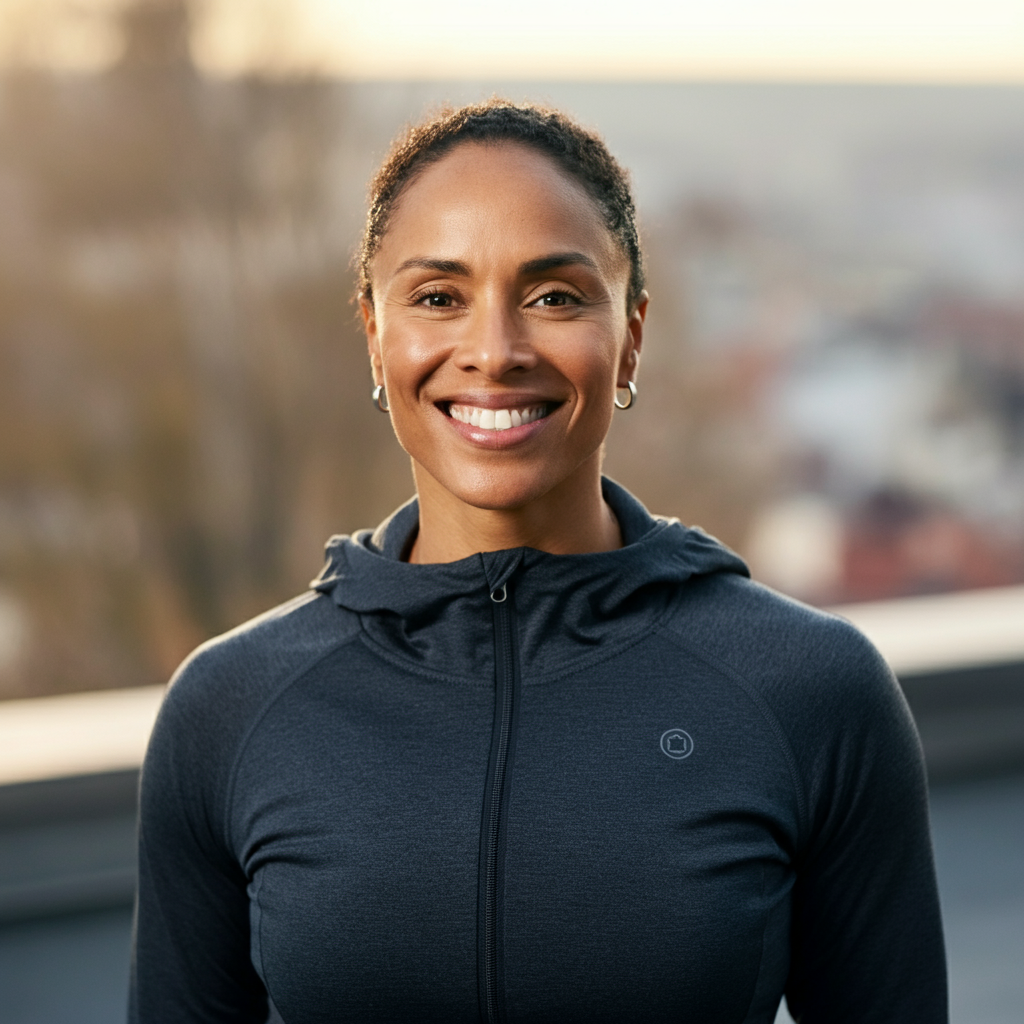 A professional headshot of a person with a confident and approachable smile. The background is a blurred cityscape, suggesting ambition and connection. The lighting is soft and even, highlighting the person's features.