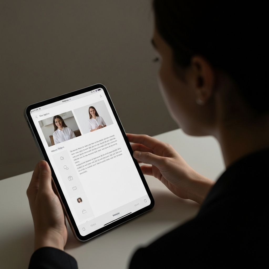 A tablet displaying a well-formatted blog post with clear headings, short paragraphs, and embedded images. The screen is softly lit, showcasing the user-friendly design.